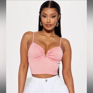 Coral Pink ribbed crop tank top